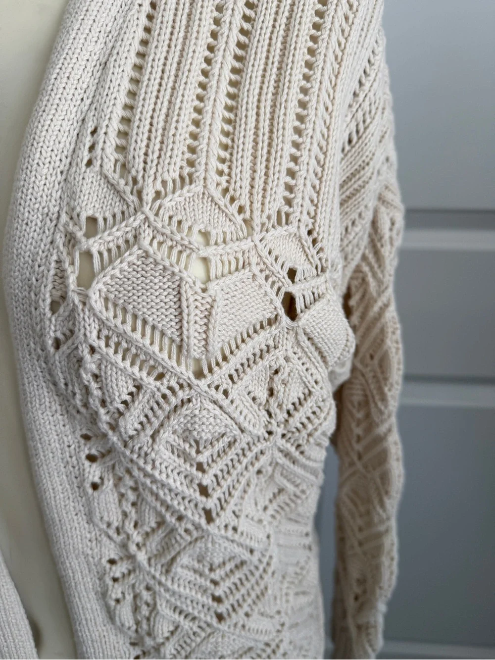 Lucky Brand Boho Mixed Stitch Crochet Cardigan Sweater Cream XS Cottagecore